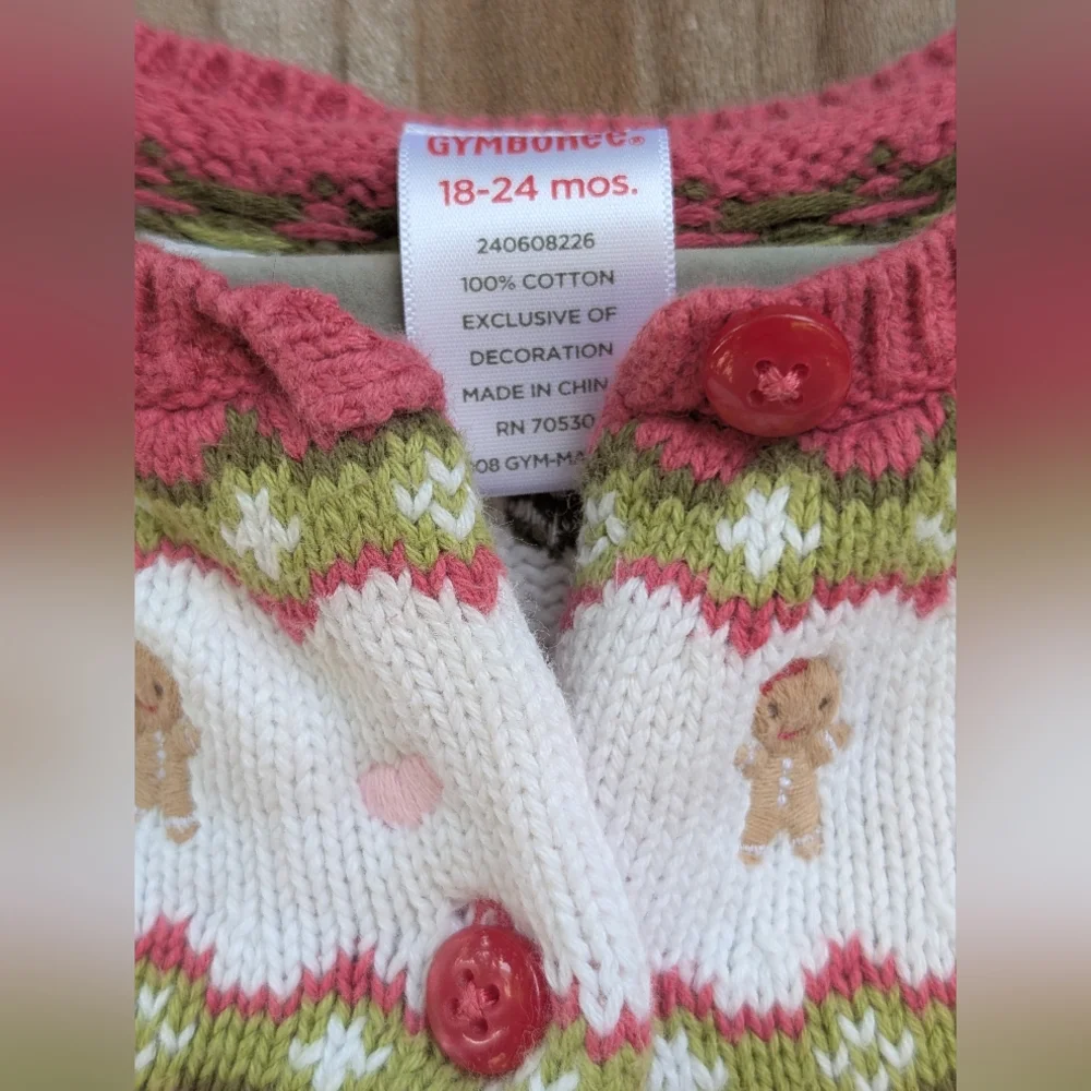 Gymboree Baby Girls Pink Cable Knit Gingerbread Holiday Cardigan Sweater